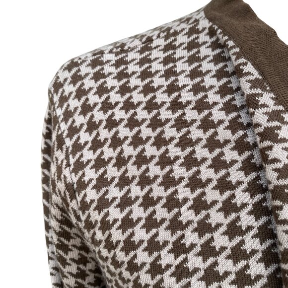 Dennis Basso Houndstooth Cardigan Brown Long Dark Academia Preppy Old Money-L - Picture 3 of 13